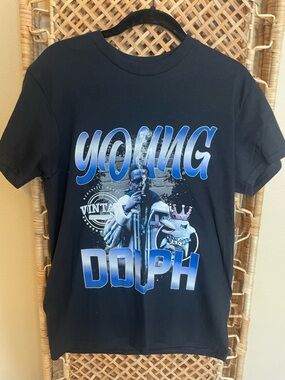 Young Dolph Kids' Black Graphic Tee with Blue Print